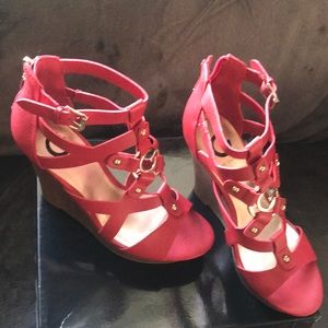 🆕 G by Guess Shoes | G by Guess Dodge Platform Wedge Sandals in Dark Red